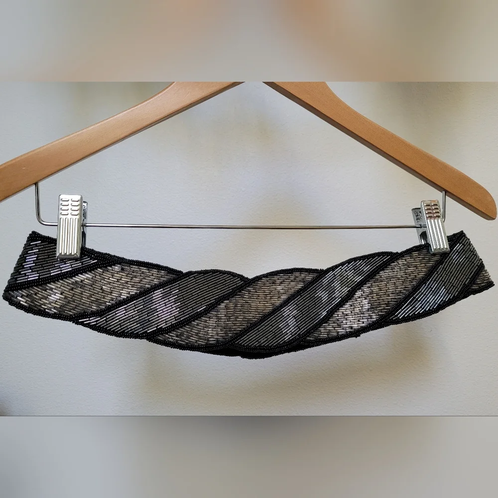 La Regale Vintage Black & Silver Beaded Belt With Velcro Fastener